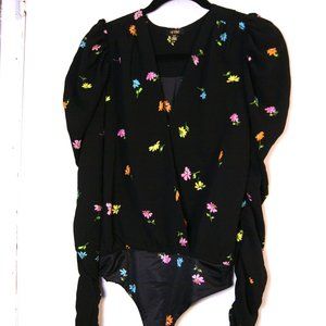 SMALL BODYSUIT BLACK WITH FLOWERS